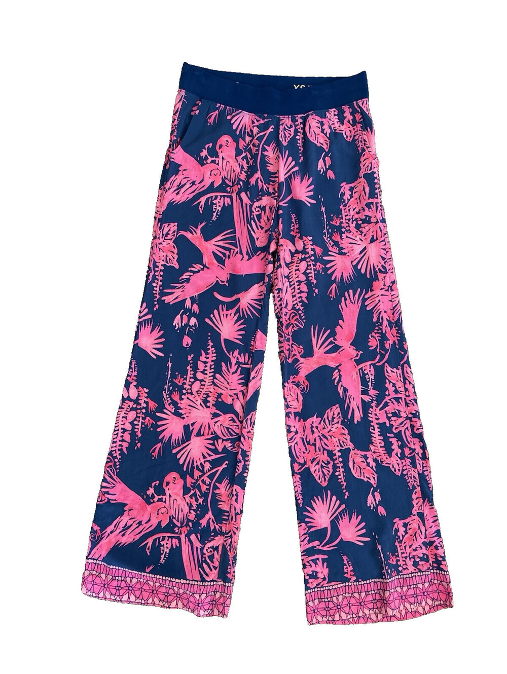 Lilly Pulitzer Indigo Night Caw The Seaside Beach Pants Pockets  XS Pink